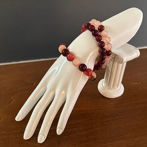 Red and Pink Glass Beaded Bracelet NWOT